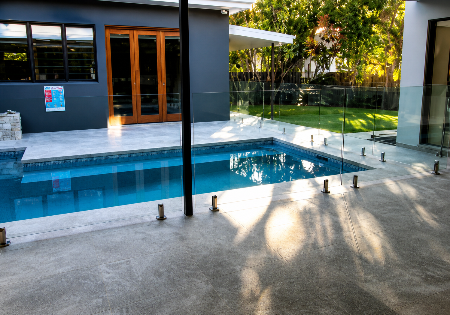 Frameless glass pool fencing installed at a Cronulla residence with compliance certification